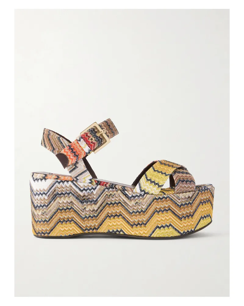 Missoni Julia Striped Woven Lurex Platform Sandals - Orange Orange