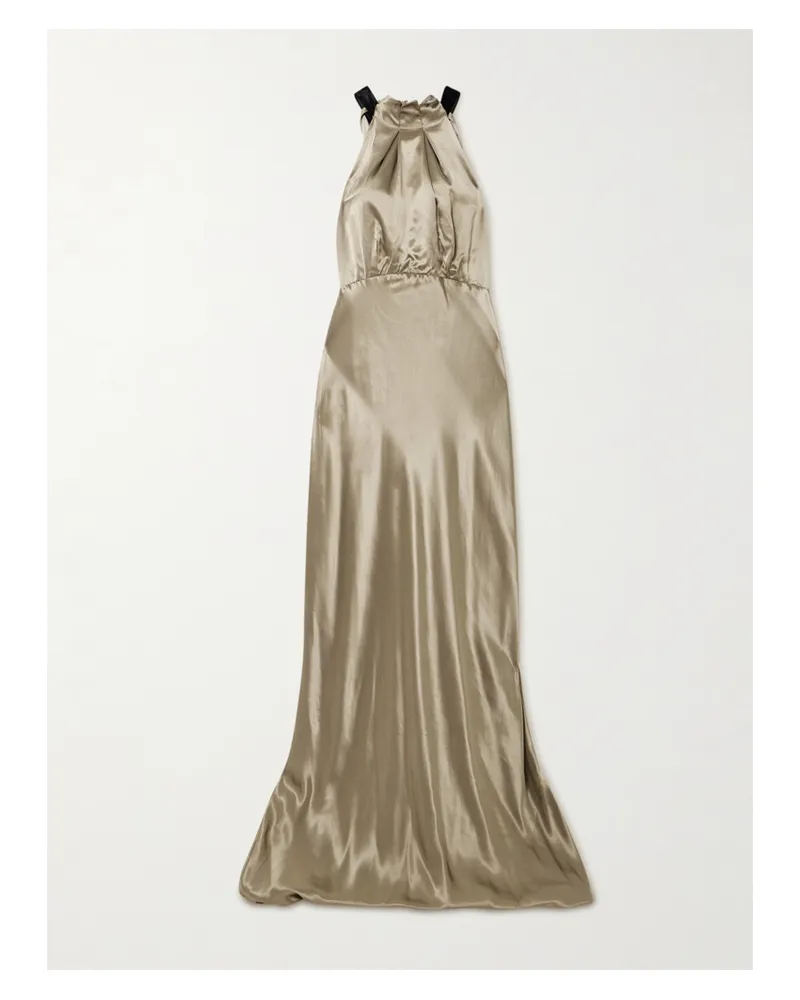 Saloni Michelle Robe Aus Satin Mit Rückenausschnitt Und Samtbesatz - Gold Gold