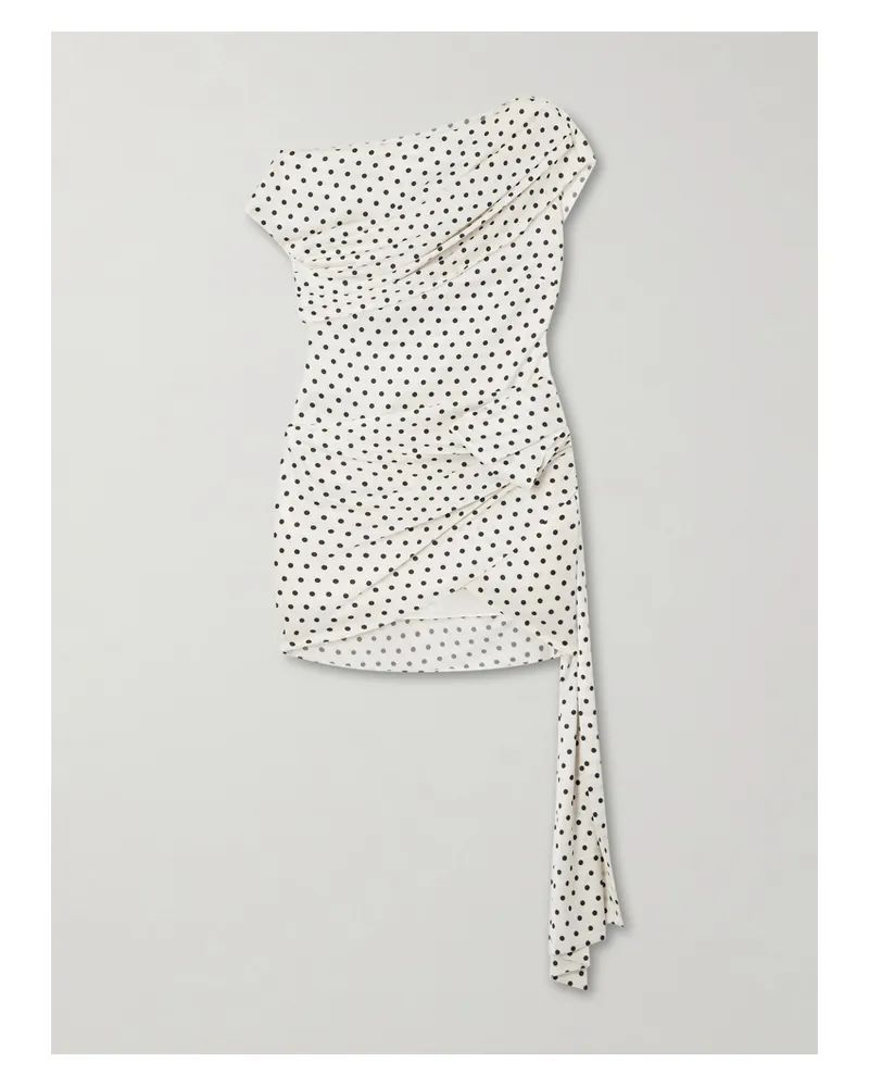 Self-Portrait Asymmetrisches Minikleid Aus Glänzendem Crêpe Mit Polka-dots - Creme Creme
