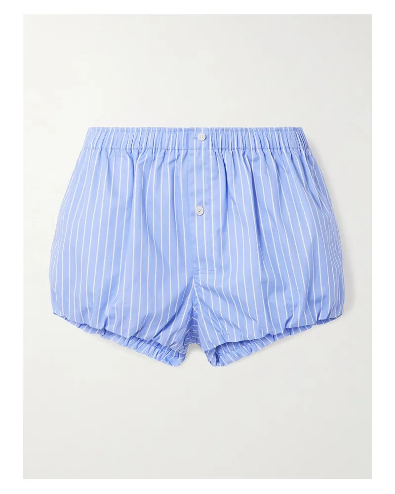 Acne Studios Shorts Aus Gestreifter Baumwollpopeline Mit Raffungen - Blau Blau