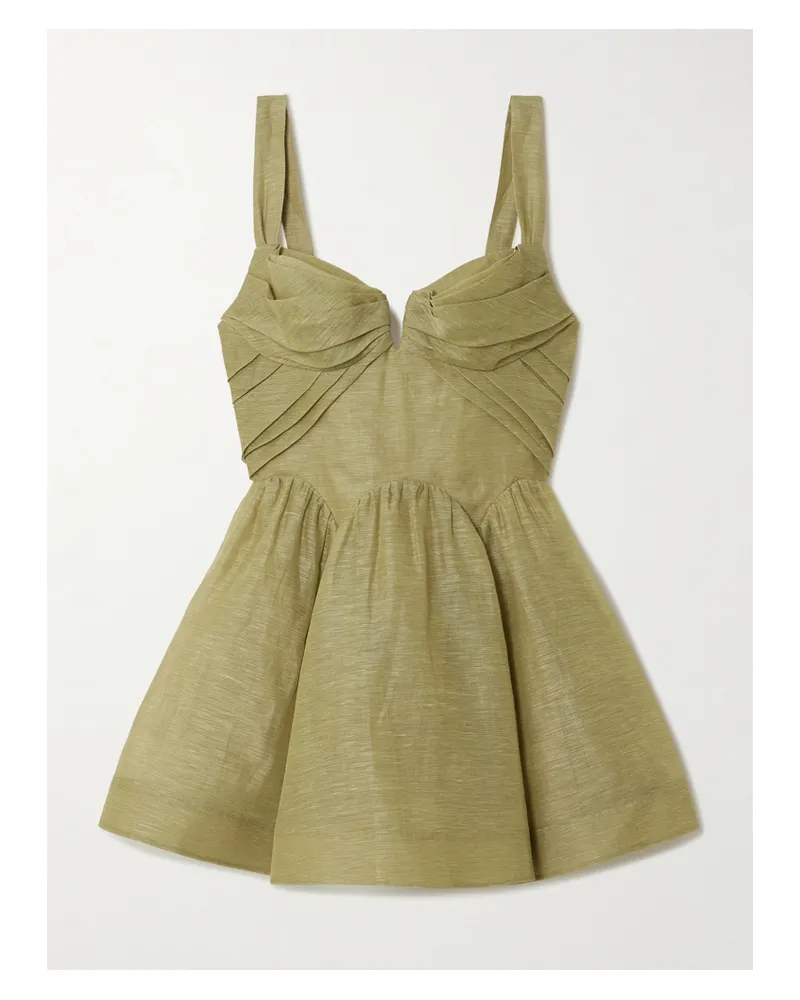 Zimmermann Rebellion Linen And Silk-blend Mini Dress - Green Green