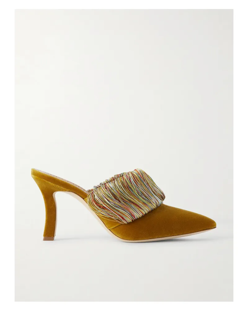 Manolo Blahnik Caldean 90 Mules Aus Samt Mit Fransen - Gelb Gelb