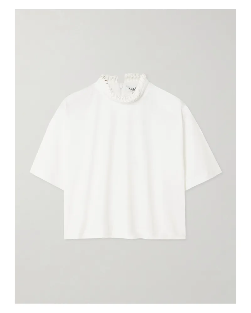 Alaïa Cropped Ruffled Cotton-jersey Turtleneck T-shirt - White White