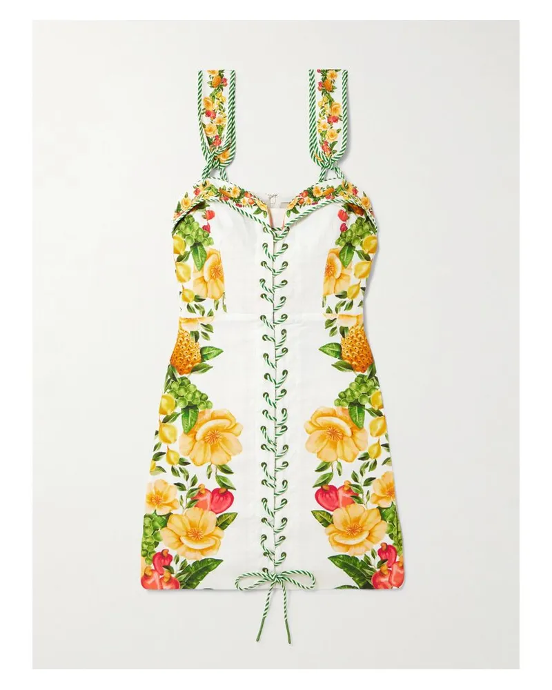 FARM Rio Minikleid Aus Leinen Mit Blumenprint - Wollweiß Wollweiß
