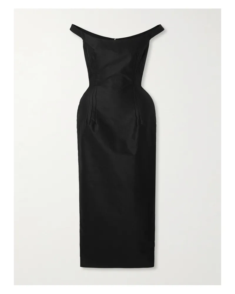 Magda Butrym Schulterfreies Midikleid Aus Baumwollsatin - Schwarz Schwarz