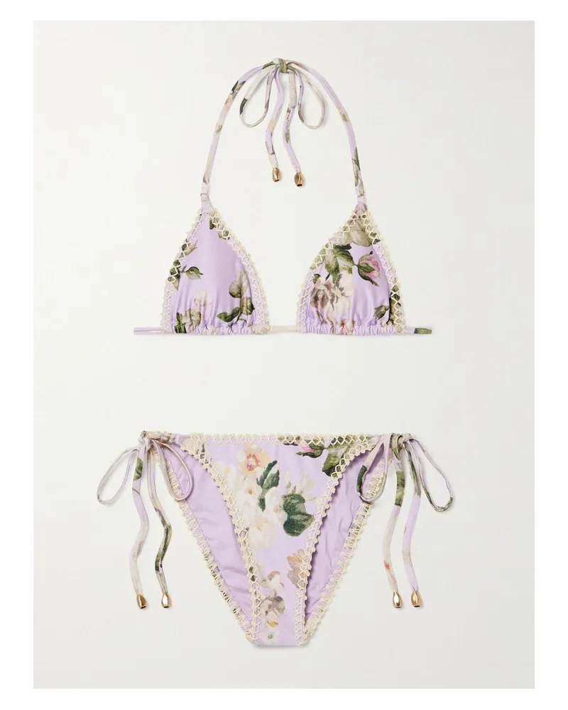 Zimmermann Acacia Bikini Mit Blumenprint Und Häkelbesätzen - Lila Lila