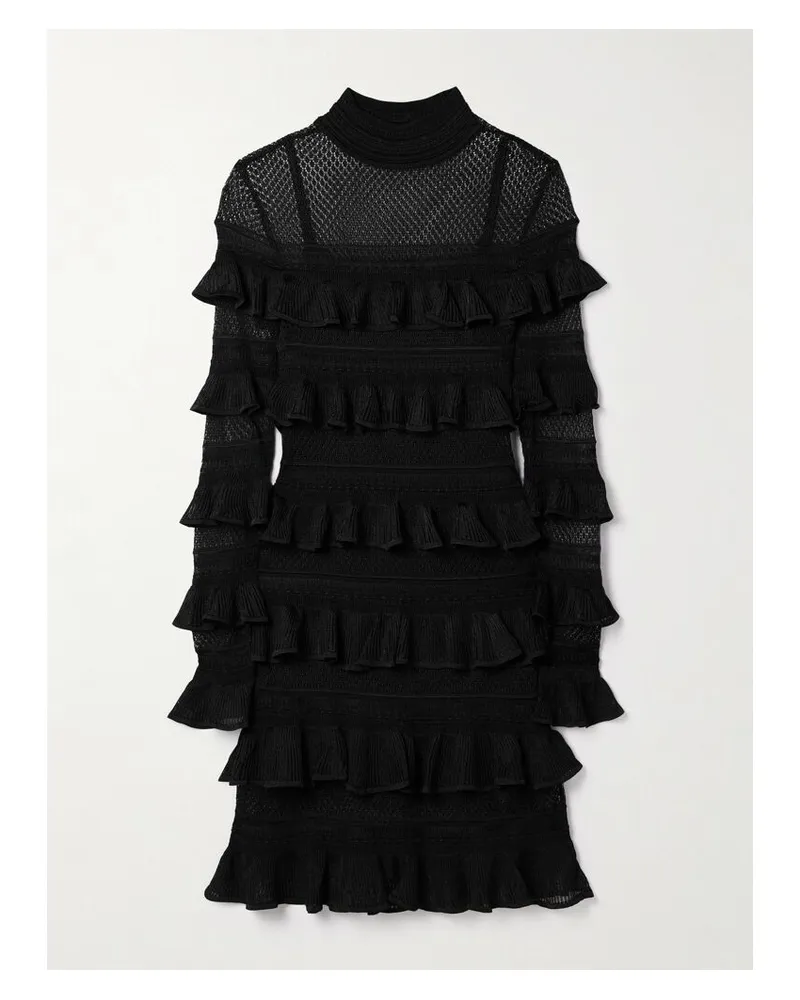 Zimmermann Crush Minikleid Aus Rippstrick Und Häkelmaterial Mit Volants - Schwarz Schwarz