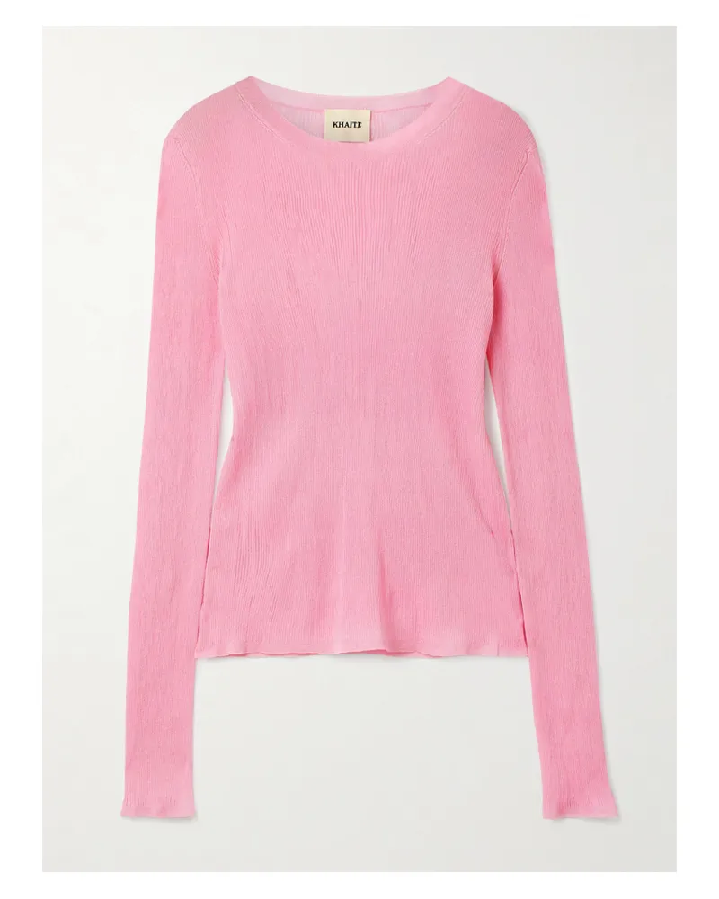 KHAITE Mosi Ribbed Silk Top - Pink Pink