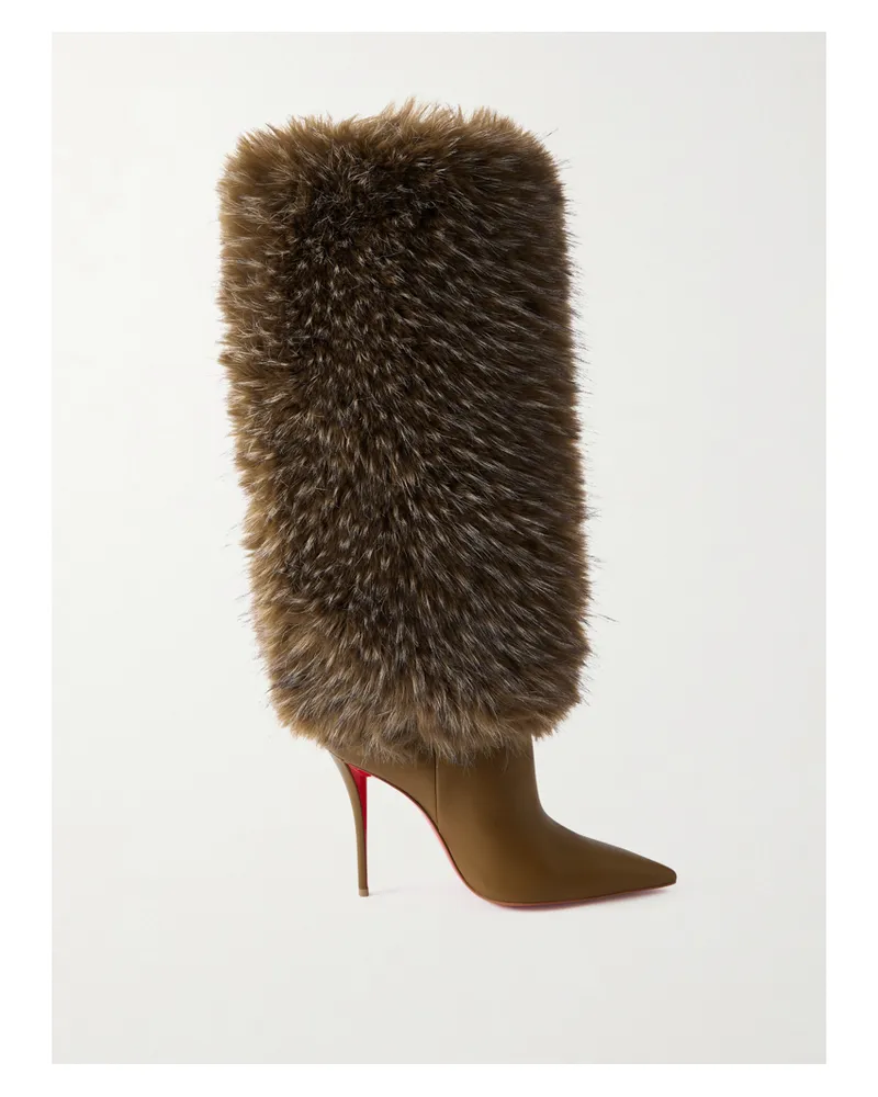 Christian Louboutin Yangzee 100 Plush And Leather Knee Boots - Green Green