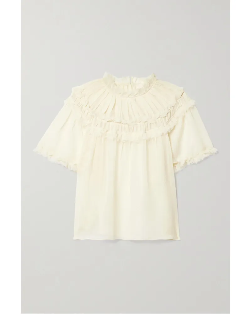 Ulla Johnson Zuri Bluse aus Wollgaze mit Biesen Creme