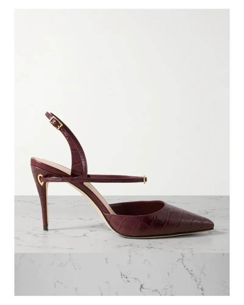 Jennifer Chamandi Vittorio 85 Slingback-pumps Mit Spitzer Kappe Aus Leder Mit Krokodileffekt - Burgunder Burgunder