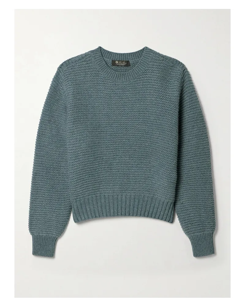 Loro Piana Ashi Verkürzter Pullover aus Geripptem Kaschmir Blau