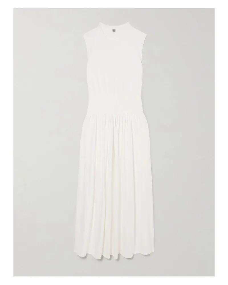 Totême Midikleid Aus Biobaumwoll-jersey Mit Falten - Weiß Weiß