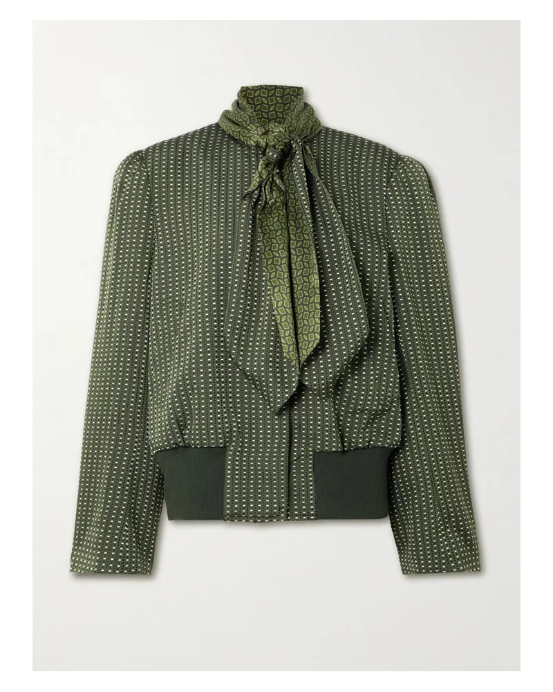 Dries van Noten Bomberjacke Aus Bedrucktem Twill Mit Schluppe Aus Satin - Grün Grün