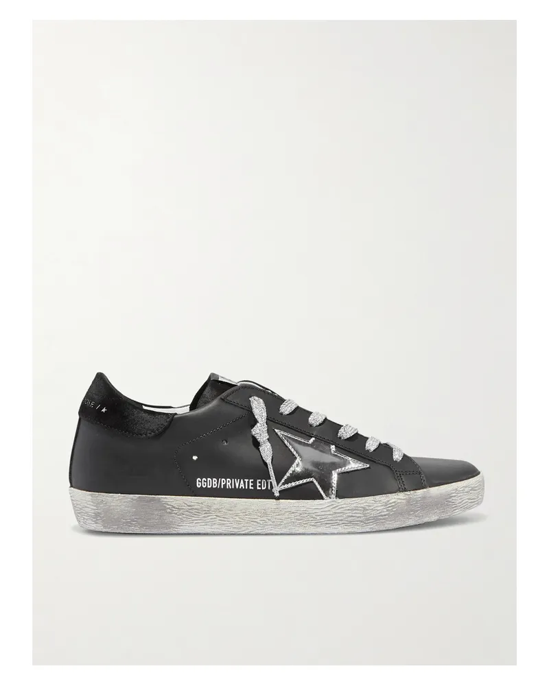 Golden Goose Superstar Sneakers Aus Metallic-leder Und Veloursleder In Distressed-optik - Schwarz Schwarz