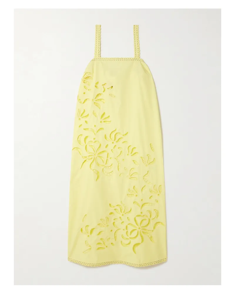 VITA KIN Sisi Broderie Anglaise Cotton-poplin Midi Dress - Yellow Yellow