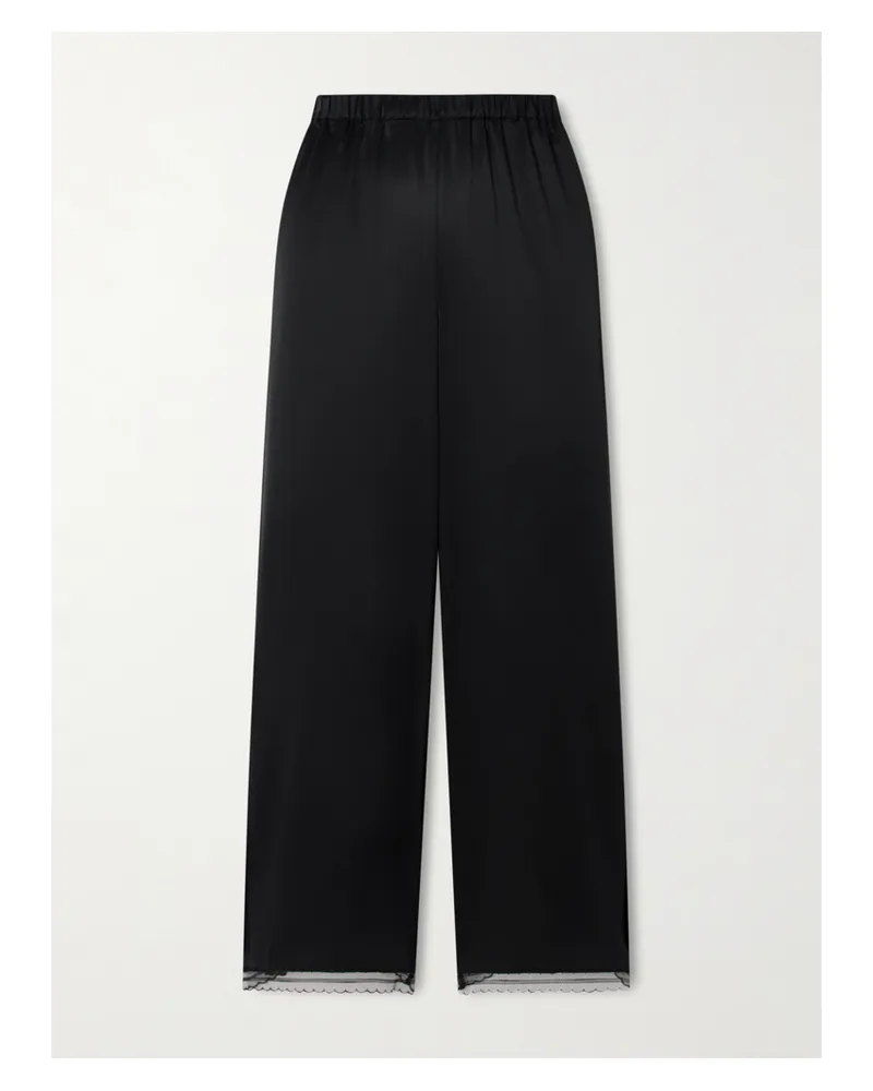 STAUD Kirby Verkürzte Hose Aus Satin Aus Einer Seidenmischung Mit Spitzenbesätzen - Schwarz Schwarz