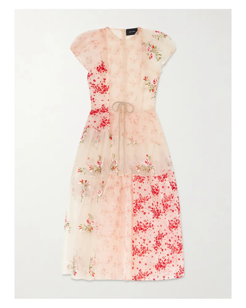 Simone Rocha Sheer Patchwork Floral Midi Dress - Pink Pink