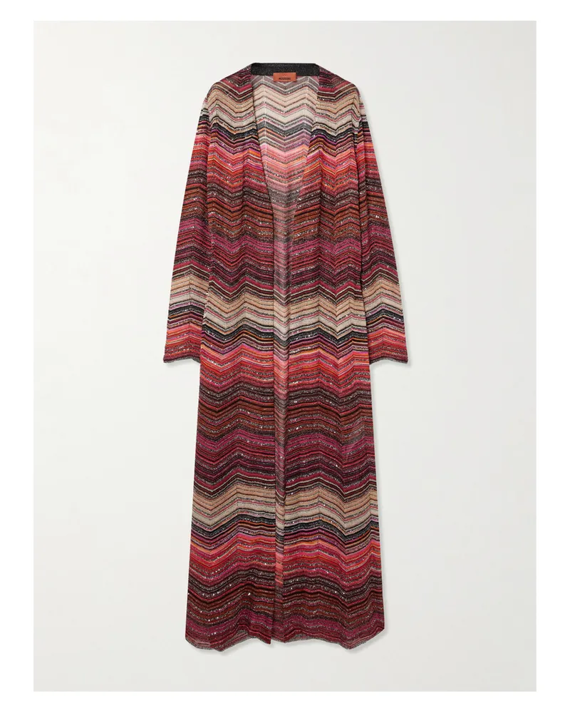 Missoni Mare Sequined Striped Metallic Crochet-knit Cardigan - Burgundy Burgundy