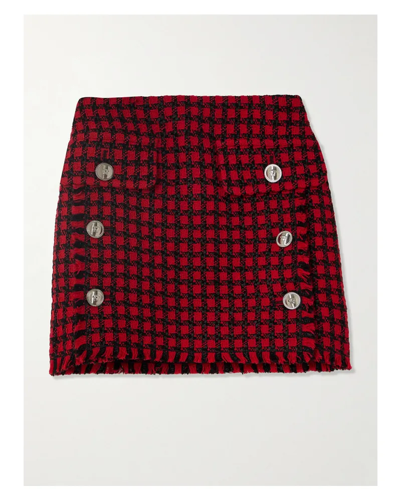 Versace Minirock Aus Kariertem Tweed Mit Zierknöpfen Und Fransen - Rot Rot