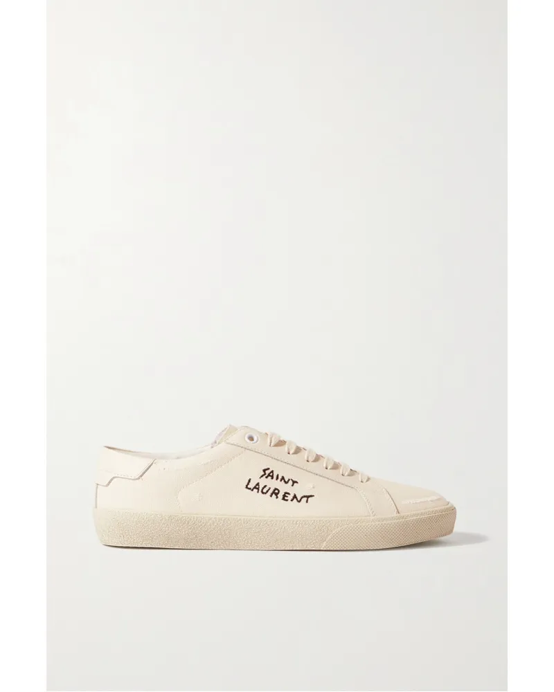 Saint Laurent Court Classic Sneakers aus Canvas und Leder in Distressed-optik Weiß