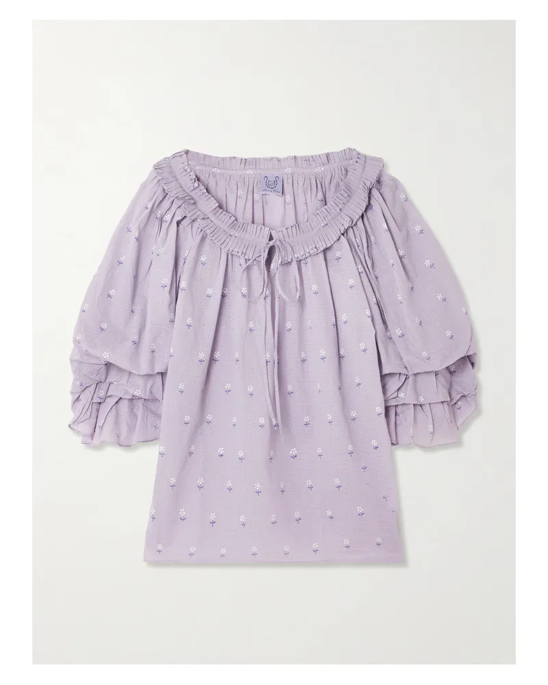 Thierry Colson Roussia Tie-neck Pleated Printed Cotton-voile Blouse - Purple Purple