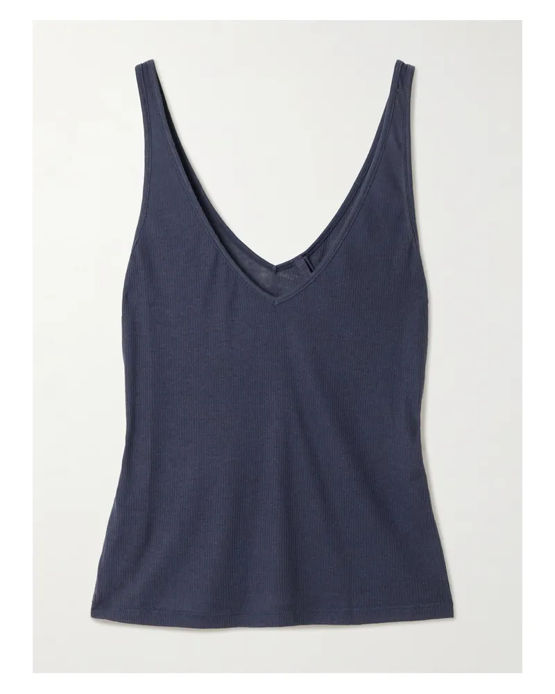 SKIMS Sheer Ribbed V Neck Tank – Sleet – Tanktop Aus Geripptem Jersey - Blau Blau