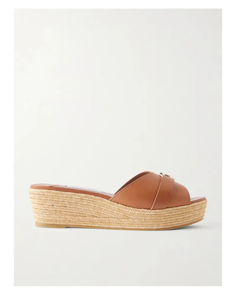 Jimmy Choo Leda Logo-embellished Leather Platform Espadrilles - Brown Brown