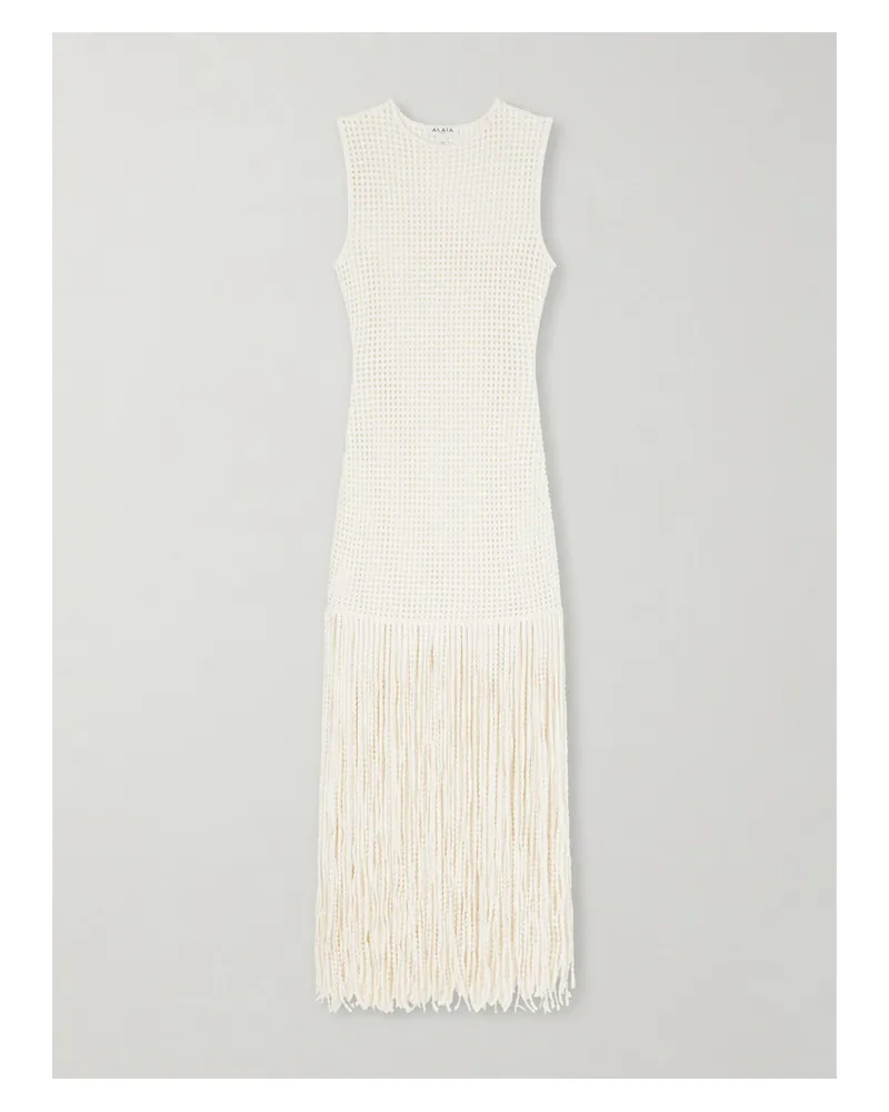 Alaïa Fringed Open-knit Midi Dress - White White