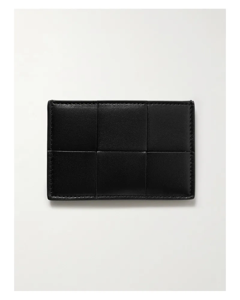 Bottega Veneta Cassette Intrecciato Leather Cardholder - Black Black
