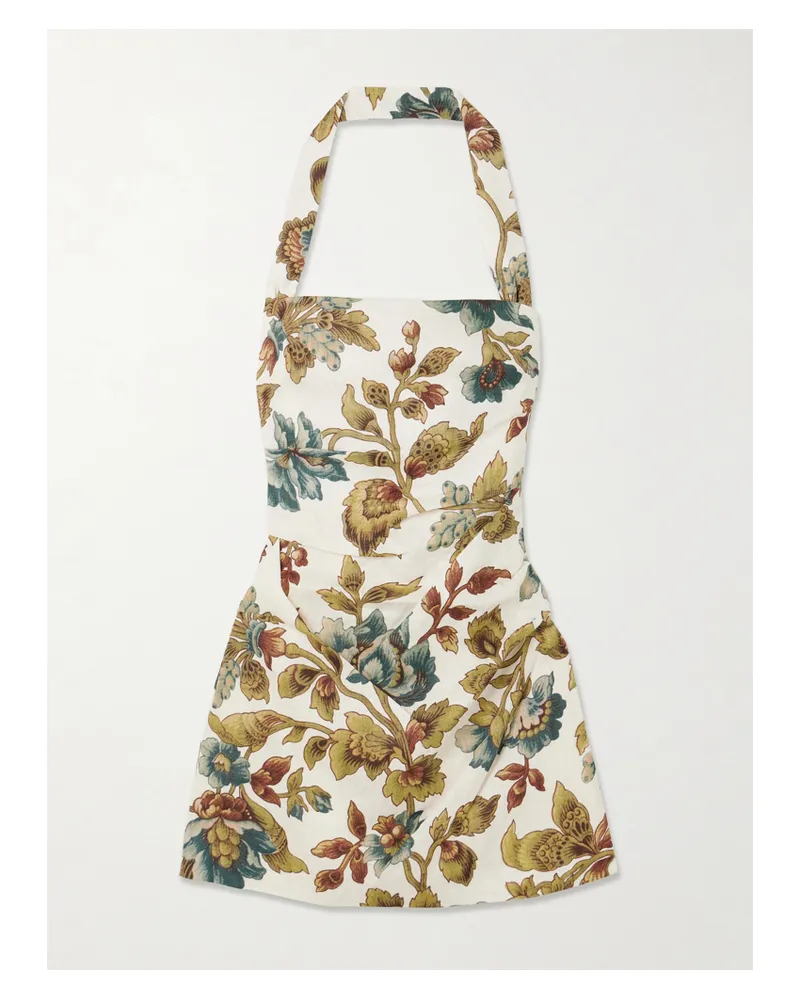 SIR Neckholder-minikleid Aus Leinen Mit Blumenprint - Ecru Ecru