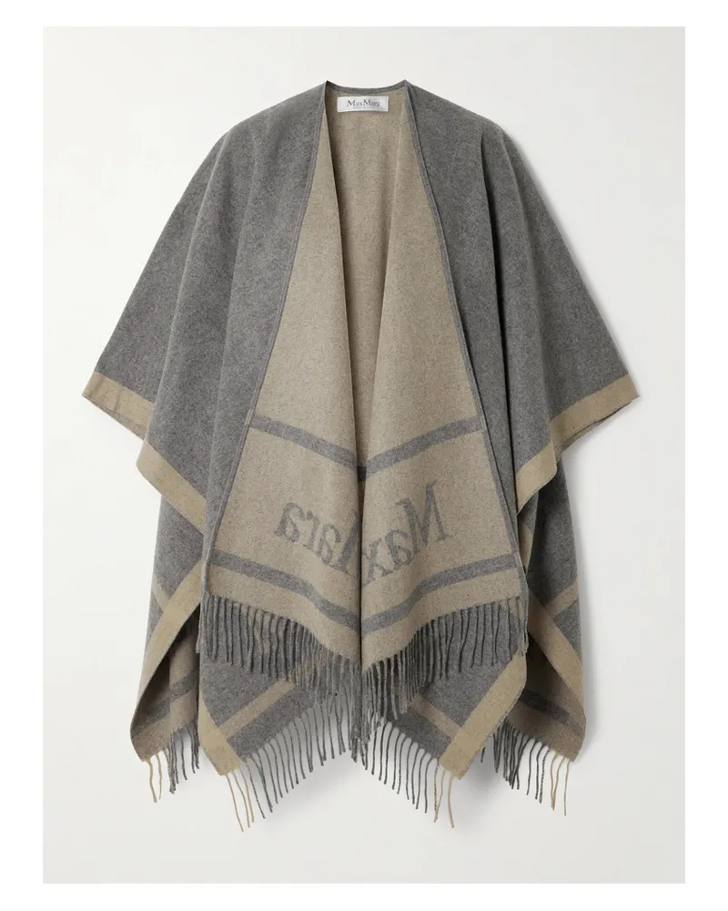 Max Mara Hilde Cape Aus Woll-jacquard Mit Logomotiv - Grau Grau