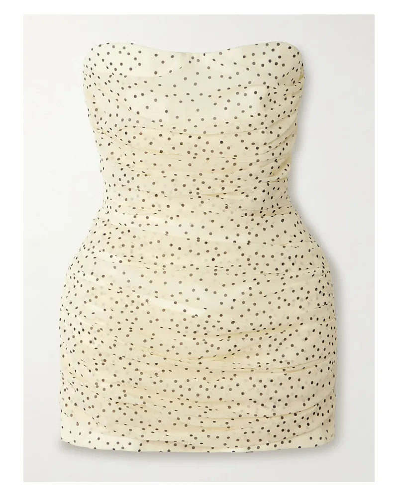 Magda Butrym Trägerloses Minikleid Aus Gerafftem Chiffon Aus Einer Seidenmischung Mit Punkten Und Häkelbesätzen - Creme Creme
