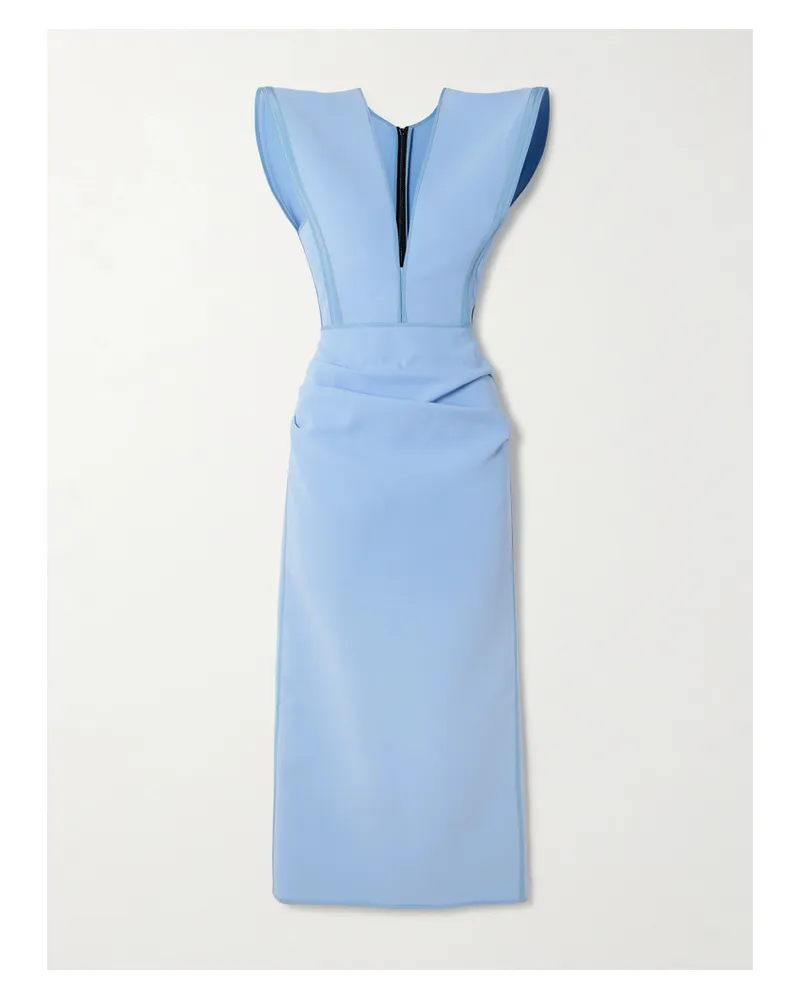 Maticevski Wingtip Draped Crepe Midi Dress - Blue Blue