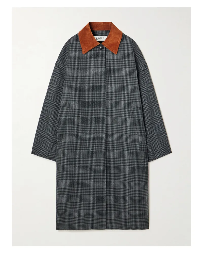 Róhe Suede-trimmed Checked Wool Coat - Gray Gray