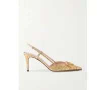 Vlogo Embellished Cloqué-jacquard Slingback Pumps - Gold