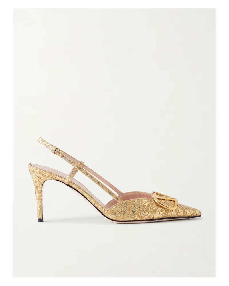 Valentino Garavani Vlogo Slingback-pumps Aus Cloqué Mit Jacquard-muster Und Verzierung - Gold Gold