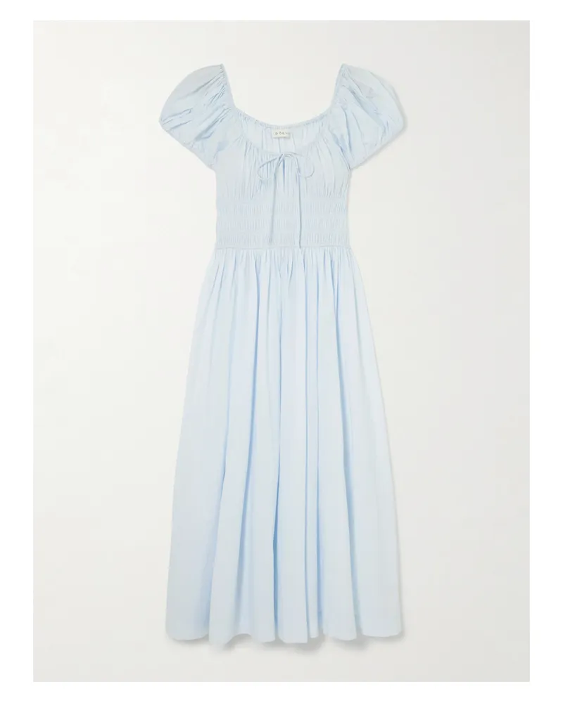 DÔEN Quinn Midikleid Aus Biobaumwollpopeline Mit Raffungen Zum Binden - Blau Blau