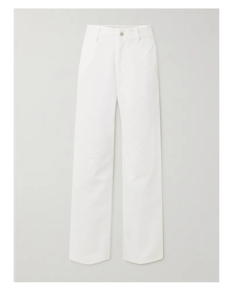 Loewe Paula's Ibiza Leather-trimmed Embroidered High-rise Wide-leg Jeans - White White