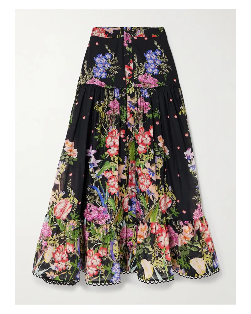 Charo Ruiz Ann Maxirock Aus Voile Aus Einer Baumwollmischung Mit Blumenprint - Schwarz Schwarz