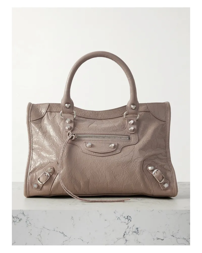 Balenciaga Le City Small Embellished Textured-leather Tote - Neutrals Neutrals