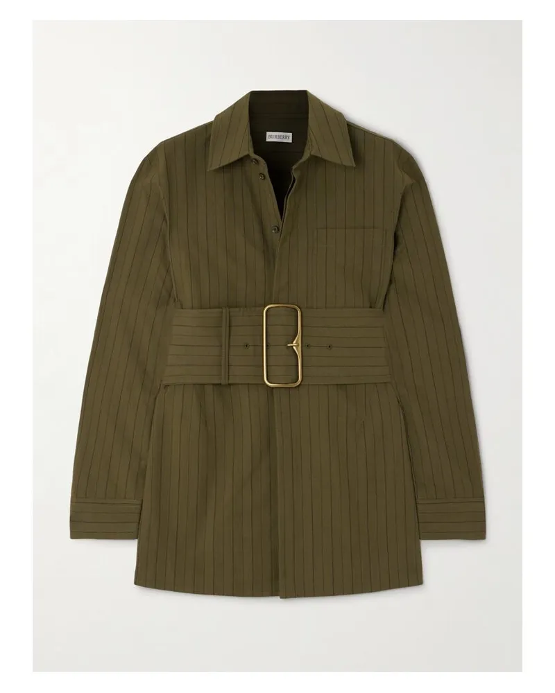 Burberry Hemd Aus Baumwollpopeline Mit Nadelstreifen Und Gürtel - Grün Grün