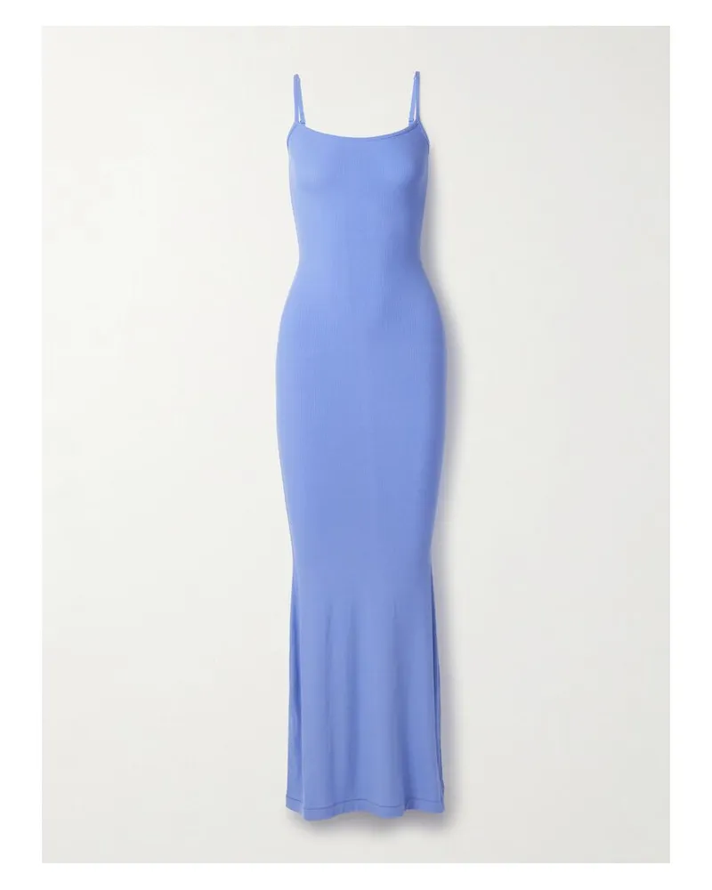 SKIMS Soft Lounge Long Slip Dress – Cielo – Maxikleid Aus Geripptem Stretch-modal - Blau Blau