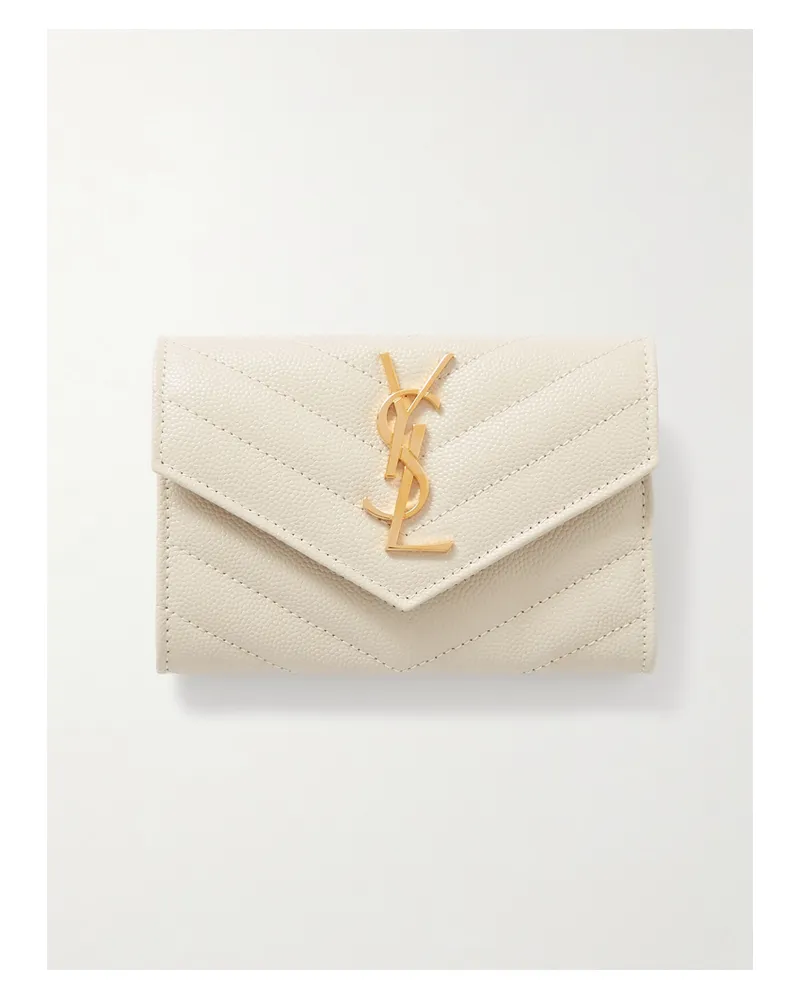 Saint Laurent Monogramme Envelope Quilted Textured-leather Wallet - Off-white Off-white