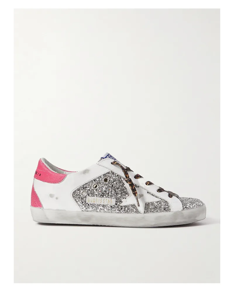 Golden Goose Superstar Sneakers Aus Leder Mit Glitter-finish In Distressed-optik - Silber Silber