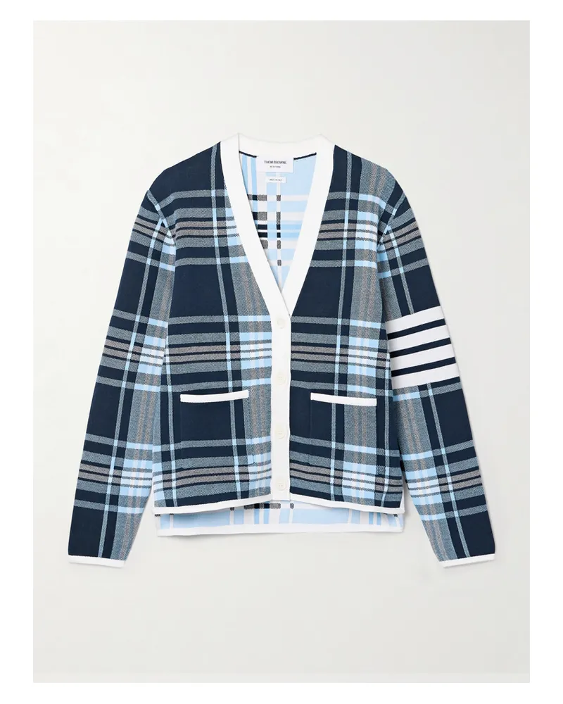 Thom Browne Cardigan Aus Kariertem Jacquard Aus Einer Baumwollmischung - Blau Blau