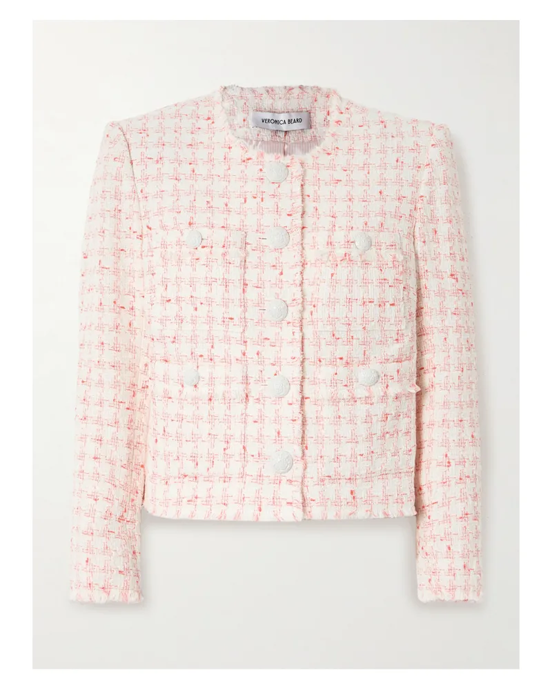 Veronica Beard Olbia Jacke Aus Kariertem Tweed Aus Einer Baumwollmischung Mit Fransen - Wollweiß Wollweiß