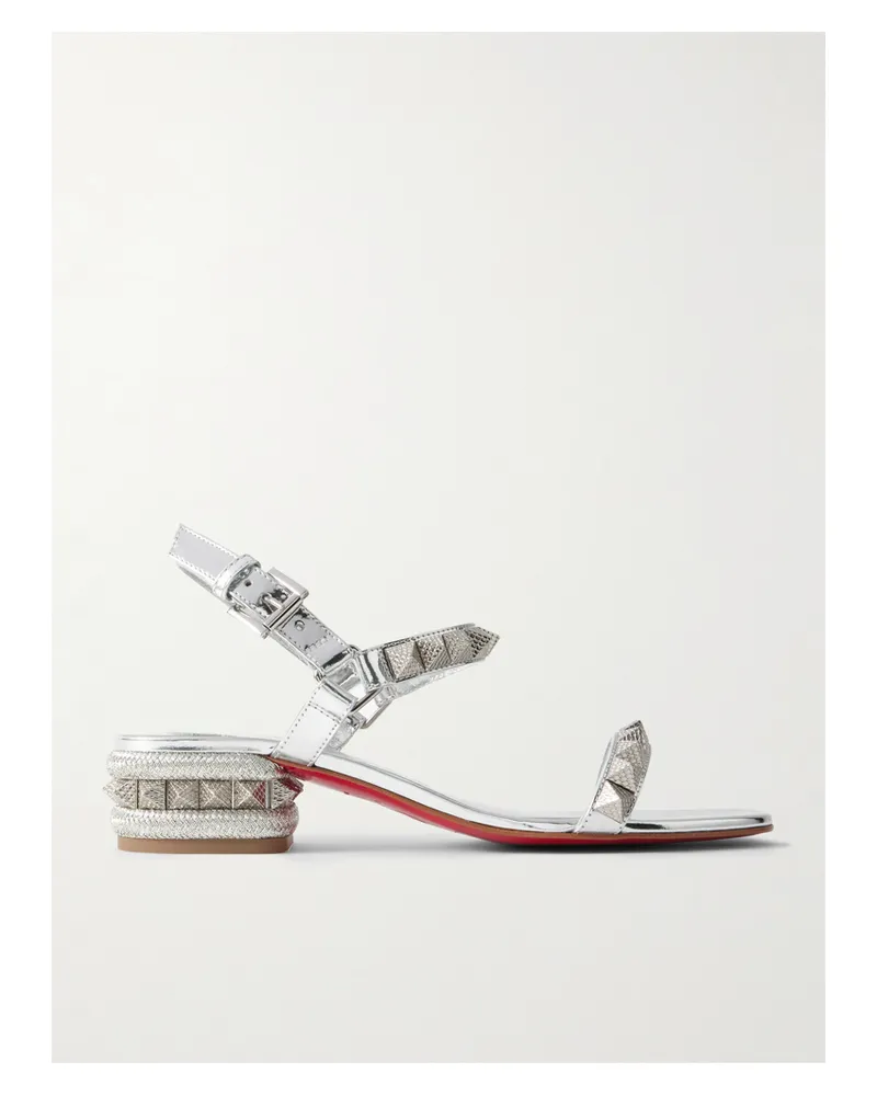 Christian Louboutin Pyrasand 30 Studded Mirrored-leather Sandals - Silver Silver