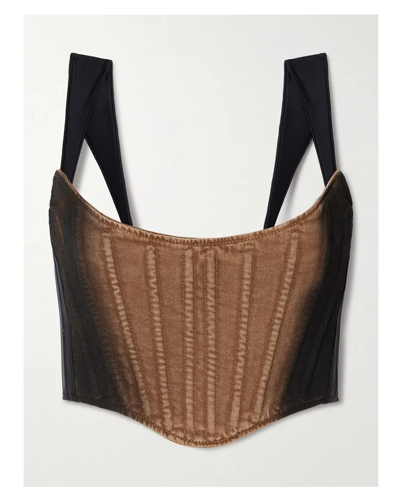 Thierry Mugler Verkürztes Bustier Aus Denim Mit Farbverlauf Und Stretch-jersey-besätzen - Braun Braun