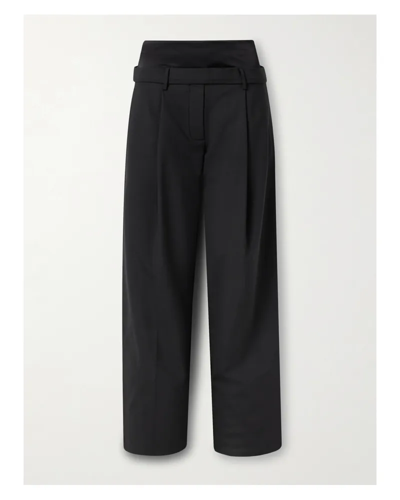 Esse Studios Portia Duo Mehrlagige Hose Mit Geradem Bein Aus Crêpe Mit Recycelten Fasern Und Falten - Schwarz Schwarz